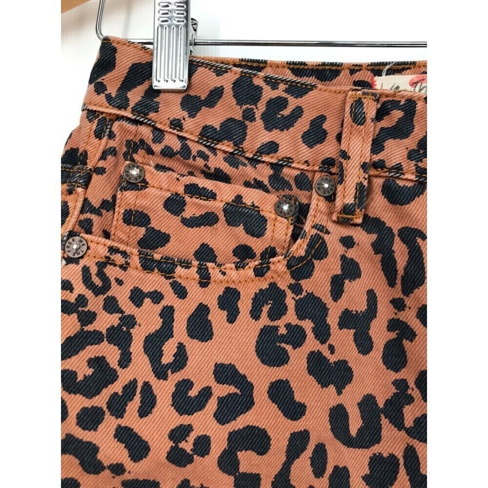 We The Free Free People Leopard Print Zip Front Denim Mini Skirt Tan Black 26 - Picture 4 of 10